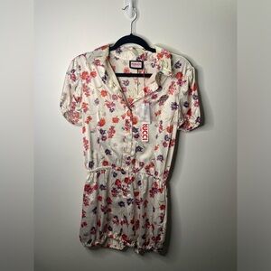 NWT Fiorucci Tuta Shortall Floral Romper Decorative Pins/Buttons Satiny